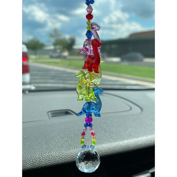 Dinosaur Beaded Suncatcher Rearview Mirror Charm Crystal Prism Car Charm - Picture 4 of 10